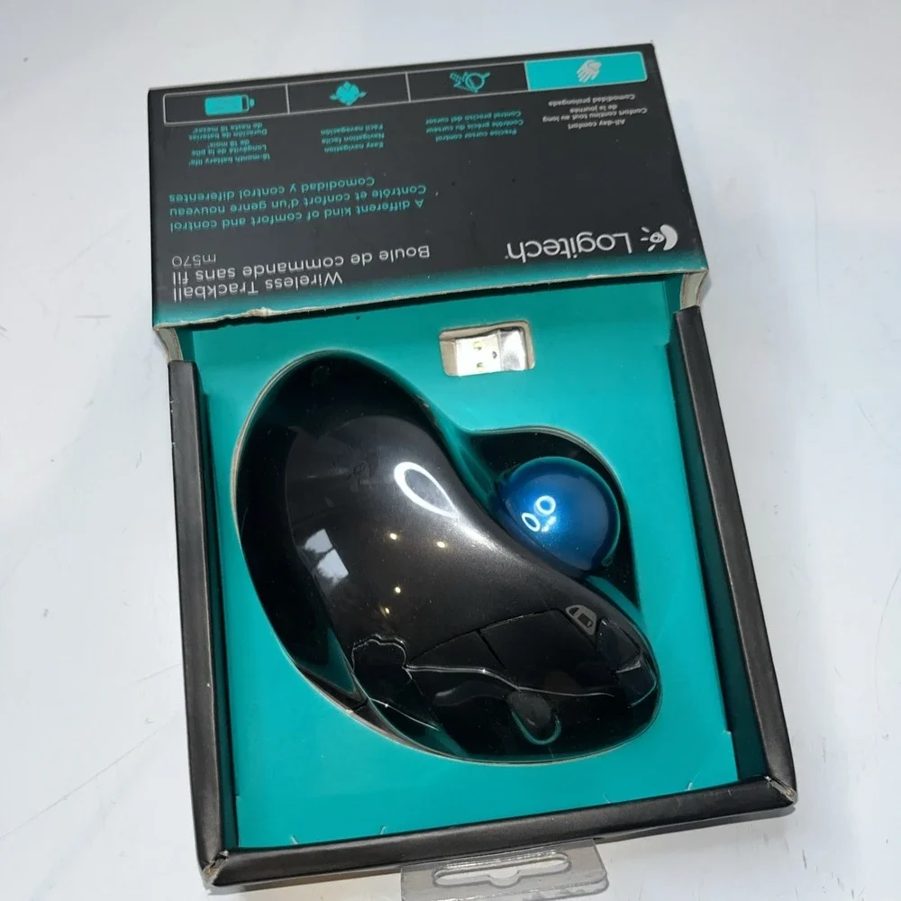 Logitech M570 Wireless Trackball Mouse – Ergonomic Design for Right-Hand Use NEW